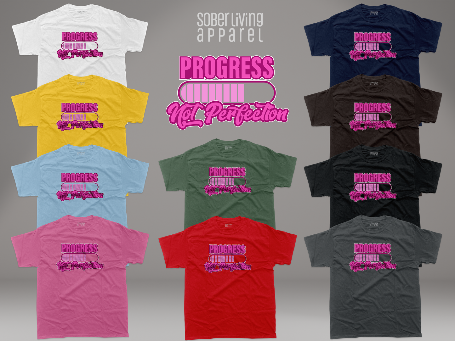 Progress Not Perfection (Swirly Pink) Sober T-Shirt