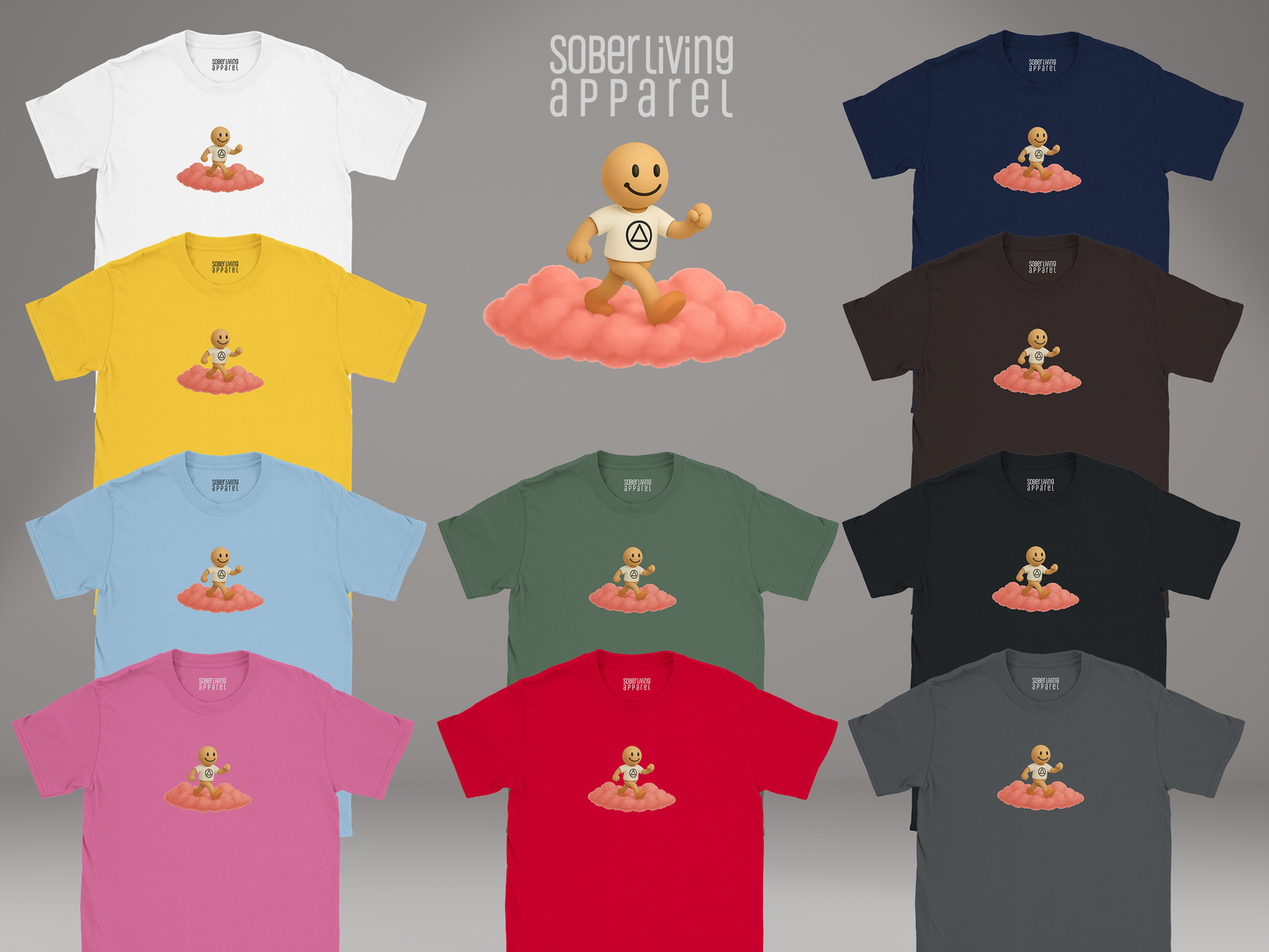 Pink Cloud Sober T-Shirt with Recovery Symbol