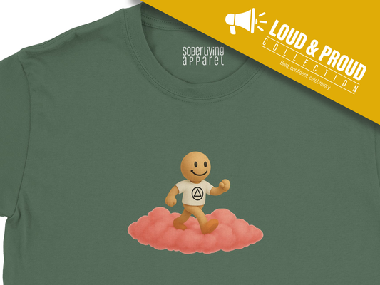Pink Cloud Sober T-Shirt with Recovery Symbol