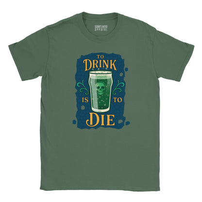 To Drink Is To Die – Sober Living Skull Pint Glass Graphic T-Shirt